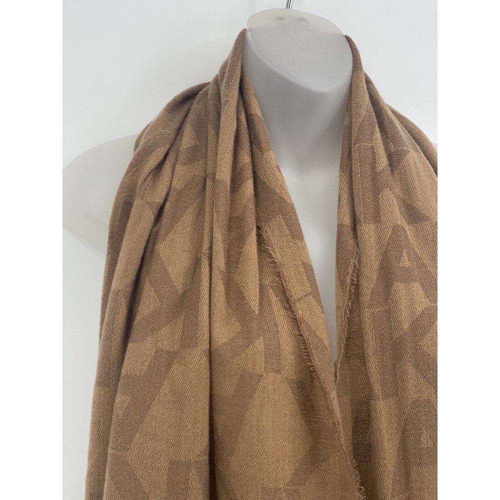 Anne Klein Scarf One Size Brown Logo Print Soft Fringe Edges NWT